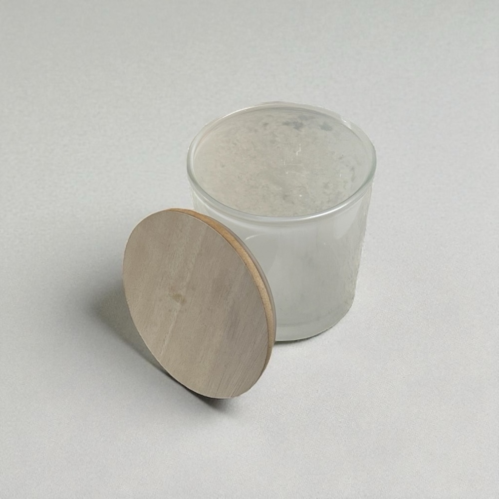 Frosted White Glass Jar With Wooden Lid - Picture 2 of 9
